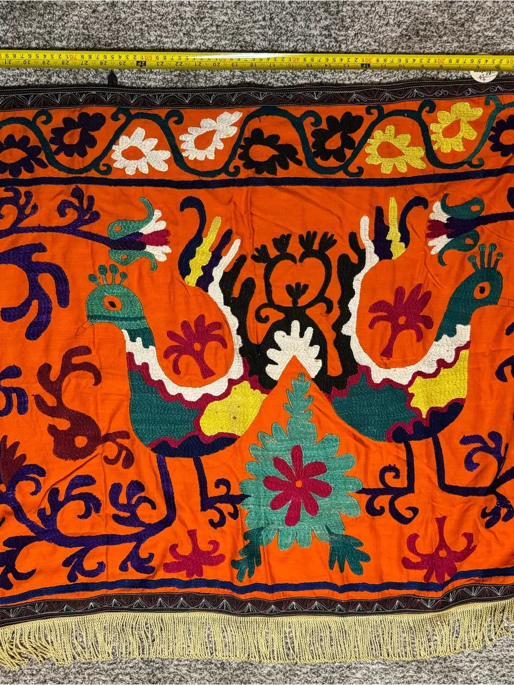Set of 5 Vintage Uzbek Suzani Hand-Embroidered Panels - Orange Boho Wall Art